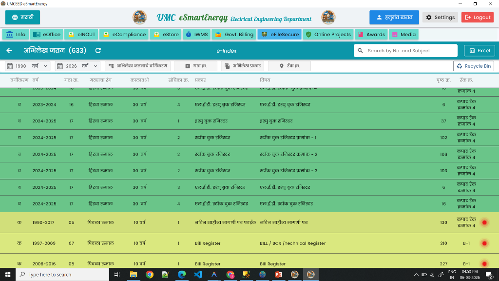 e-Index List View